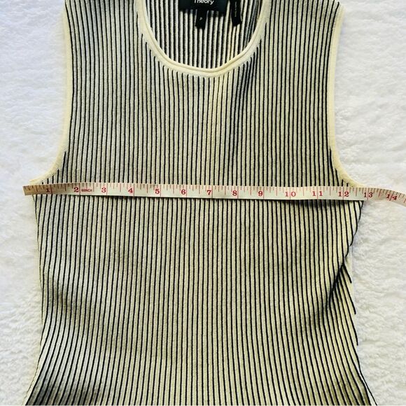 Theory Striped White Black Canelis Prosecco Peplum Tank | Small - Picture 6 of 10